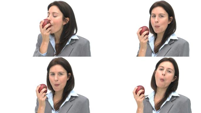 吃苹果的女人特写咬