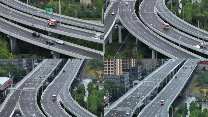 货拉拉在城市高架上行驶新兴南路快速路航拍