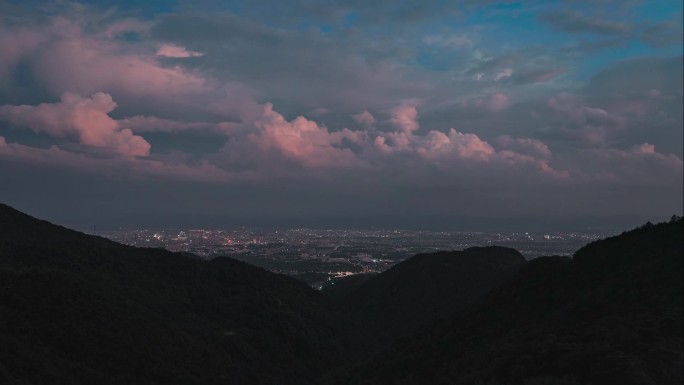 日转夜 晚霞 夜景 城市 森林