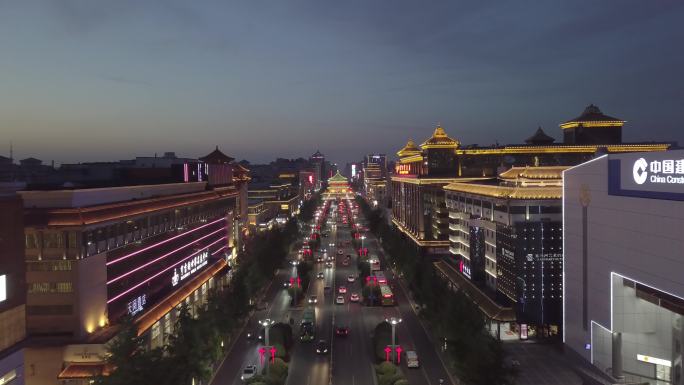 西安南门永宁门城墙夜景航拍灯光秀