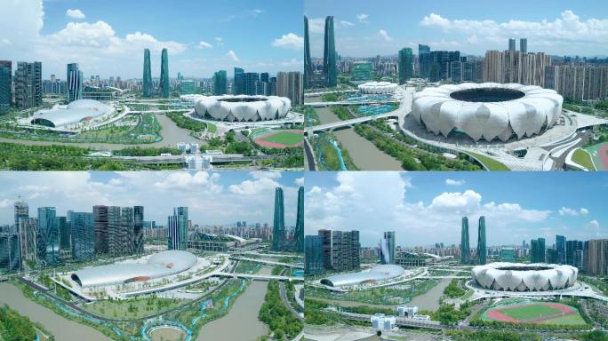 2022杭州奥体博览城航拍延时和航拍
