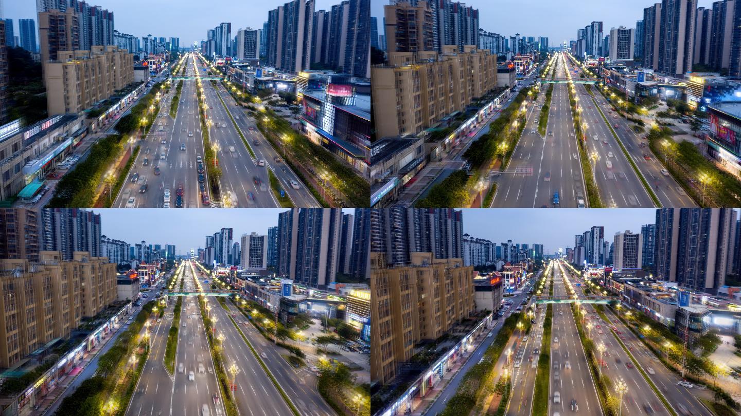 航拍城市道路夜景  灯光 车流 延时摄影 /广东 江门市