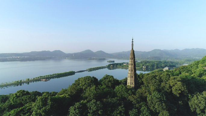 杭州西湖保俶塔、宝石山航拍，4K