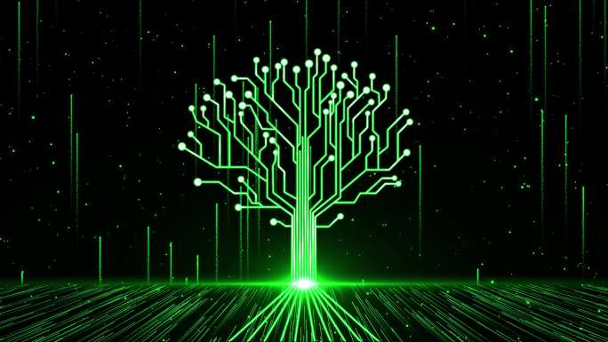 4K绿色粒子光线大树生长1
