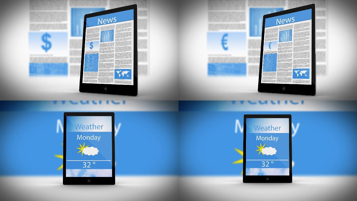 在屏幕上显示新闻和天气的平板电脑