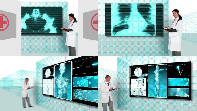 医生引导你进入未来的医院界面，医生从屏幕上工作
