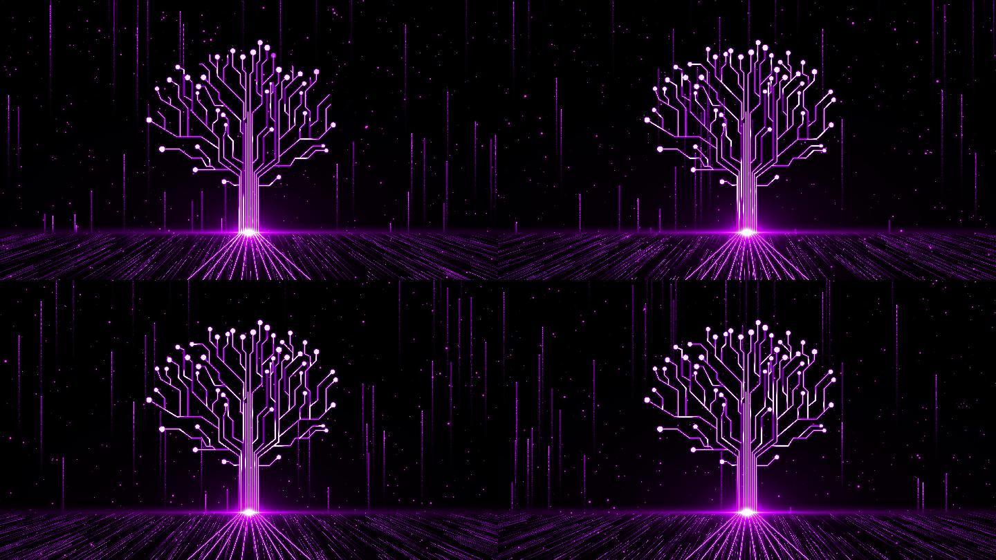 4K紫色粒子光线大树生长 1