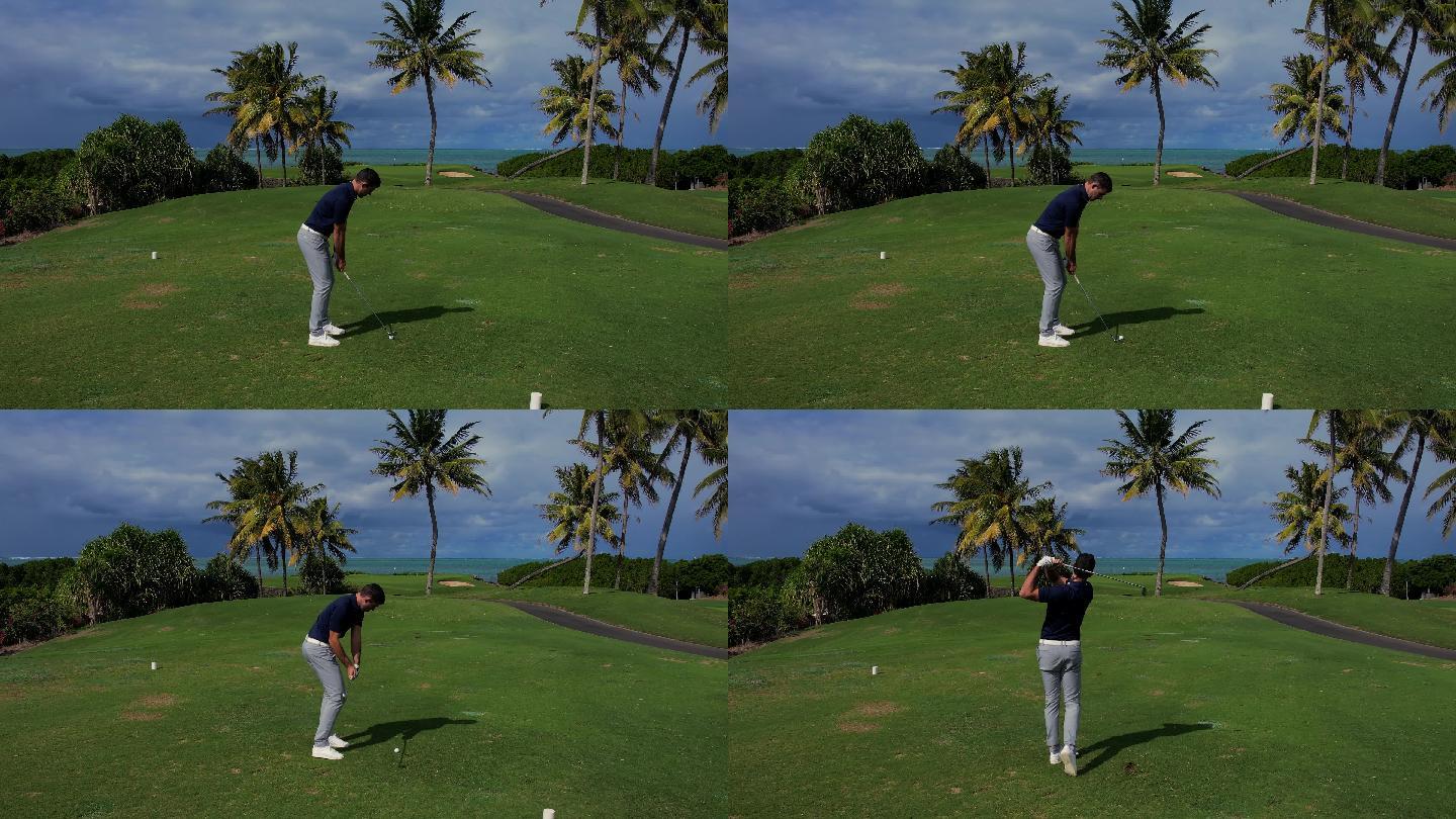 高尔夫运动员挥杆击球视频素材