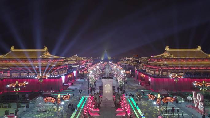 西安大雁塔大唐不夜城夜景航拍