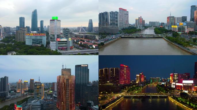 宁波海曙区商业中心日转夜景4K航拍