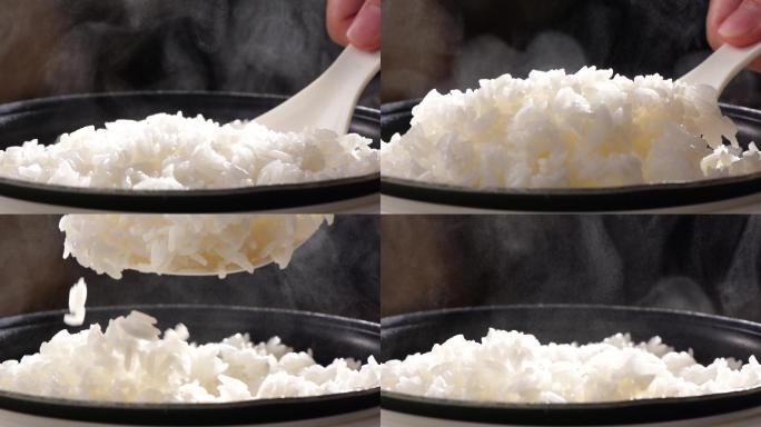 白米饭出锅实拍素材