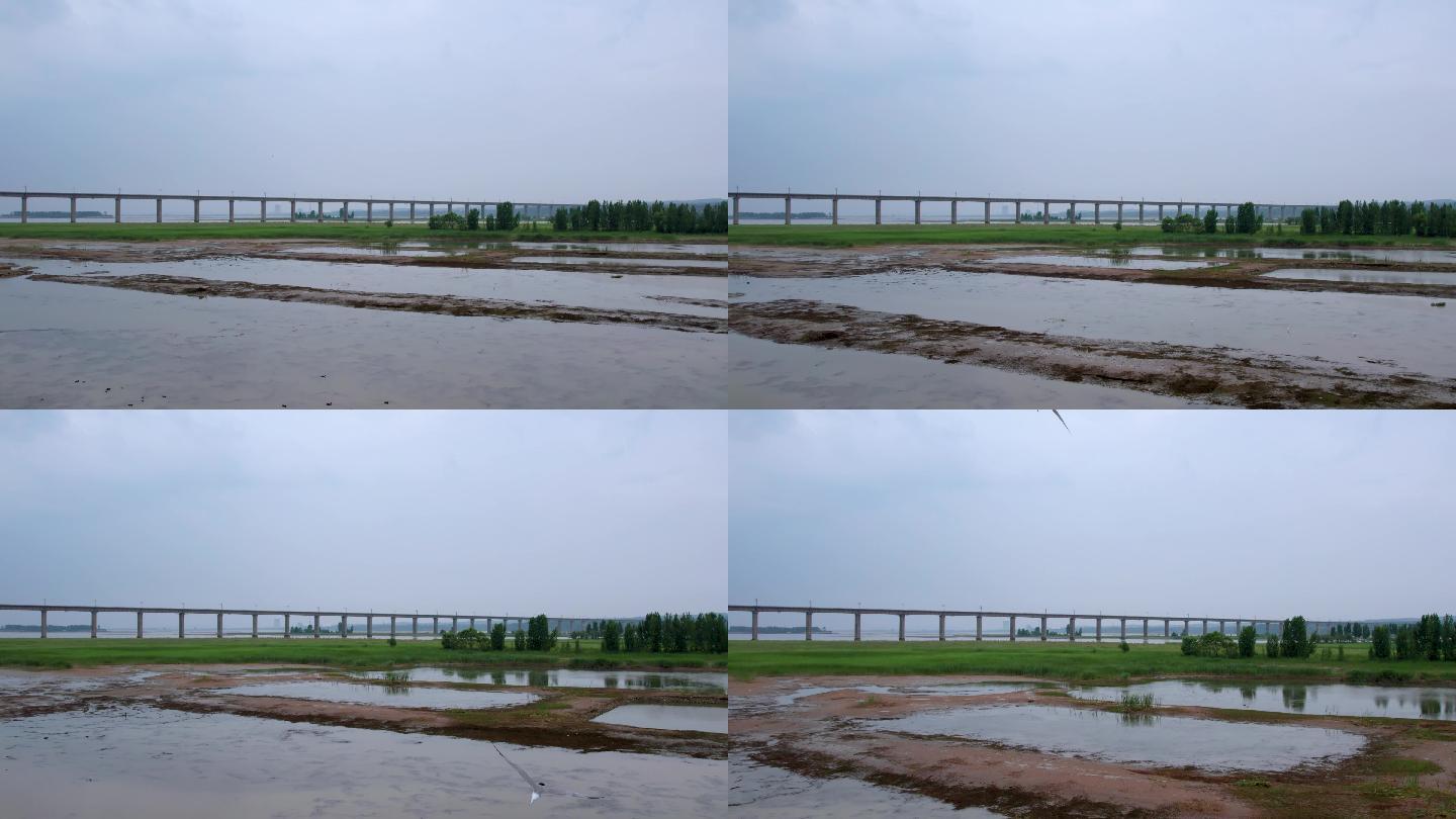 河南济源黄河湿地铁路线夏日航拍4k