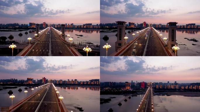 4K航拍临沂市北京路沂河大桥夜景