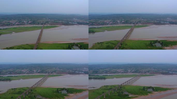 河南济源黄河湿地铁路线夏日航拍4k