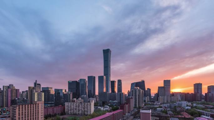 北京国贸都市风光日转夜固定机位延时摄影