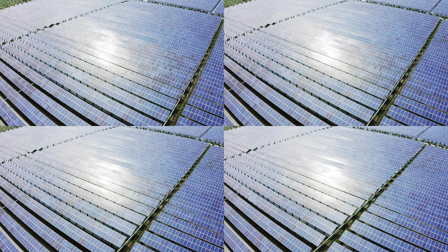 航拍农田上光伏太阳能电池板
