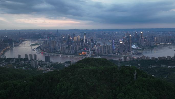 延时视频 航拍重庆傍晚，渝中半岛夜幕降临