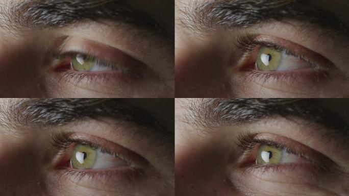 闪烁的绿色的眼睛微距-瞳孔-男人眼神双眼