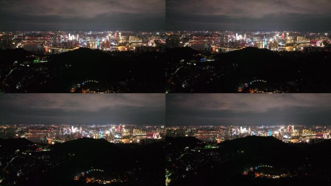 航拍夜幕下的重庆灯火辉煌重庆渝中半岛夜景