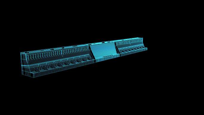 4K蓝色全息线框三峡大坝三维素材带通道