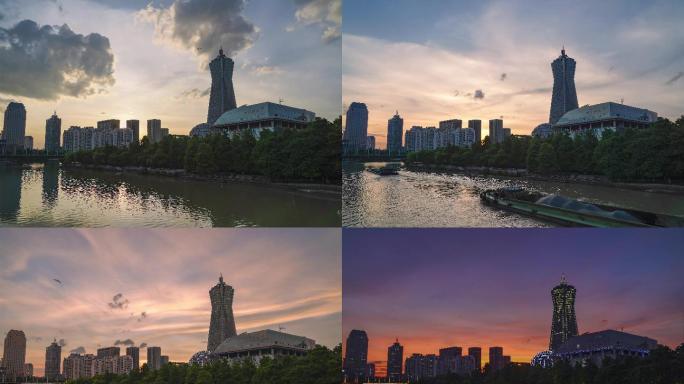杭州西湖文化广场运河日转夜延时
