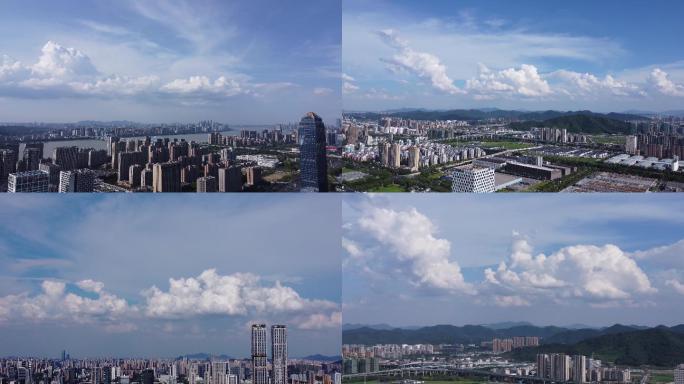 杭州滨江城市航拍云朵大气