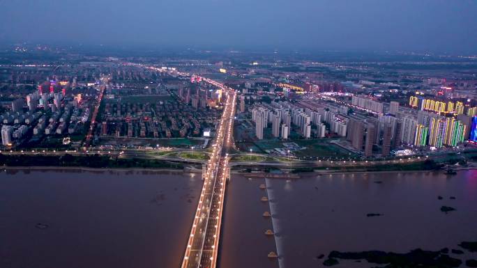 4K航拍临沂市北京路桥和河东区城市夜景