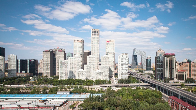 北京国贸都市风光广角固定机位延时摄影