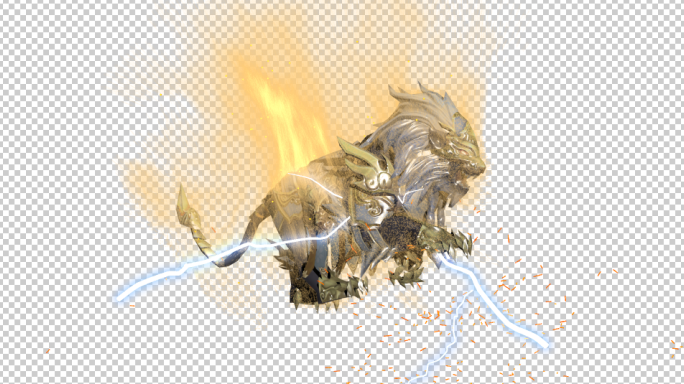 金狮子闪电粒子特效（带透明通道）