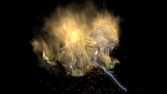 金狮子闪电粒子特效（带透明通道）