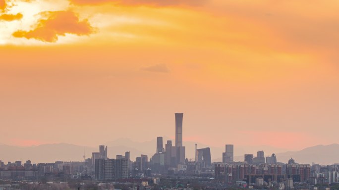北京城市天际线黄昏广角固定机位延时摄影