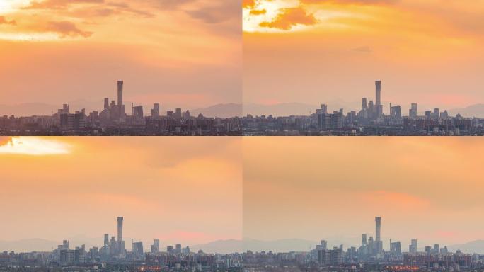 北京城市天际线黄昏广角固定机位延时摄影