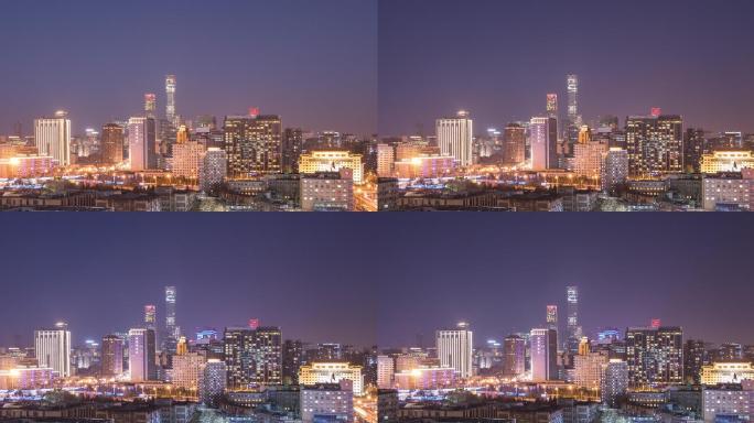 北京城市天际线夜景广角固定机位延时摄影