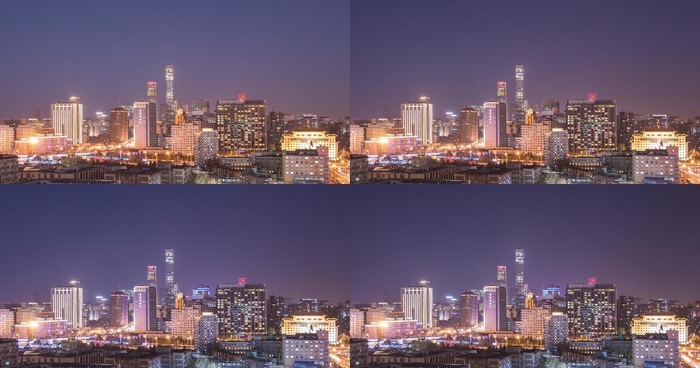 北京城市天际线夜景广角固定机位延时摄影