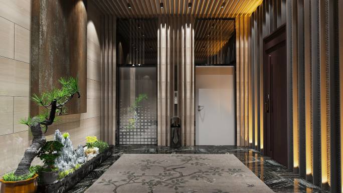 中式风格得电梯入户厅