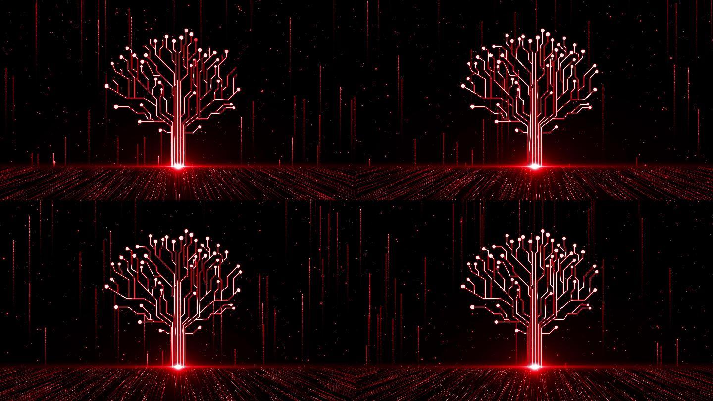 4K红色粒子光线大树生长2