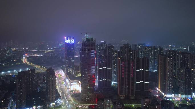 深圳龙华区城区现代都市风光晚上夜景航拍