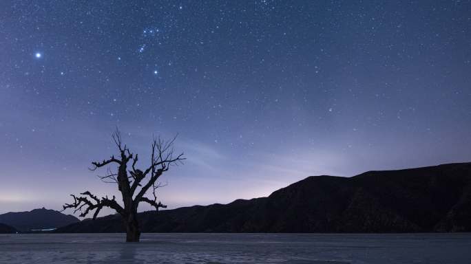 延时视频-湖面的树木与星空