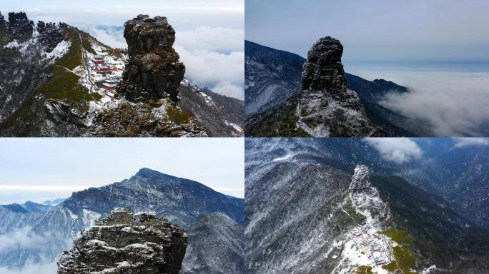 4k贵州 梵净山景区 素材 梵净山雪景