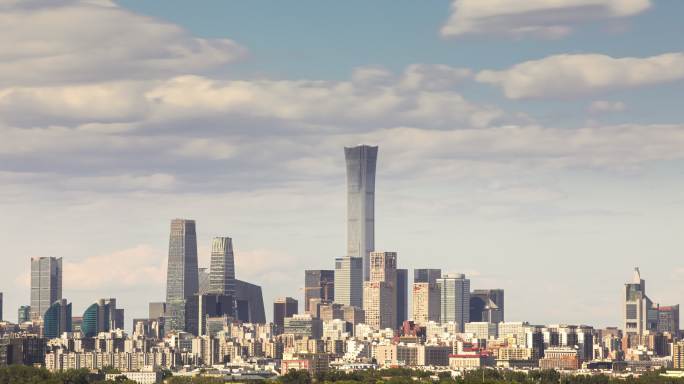 中国北京国贸城市风光广角固定机位延时摄影