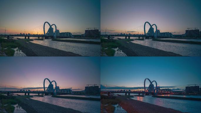 延吉市天池大桥日转夜延时摄影夜景星芒