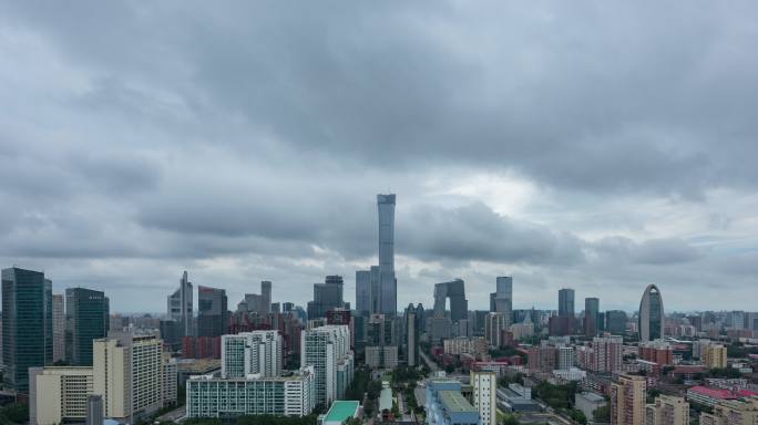 中国北京国贸城市风光广角固定机位延时摄影