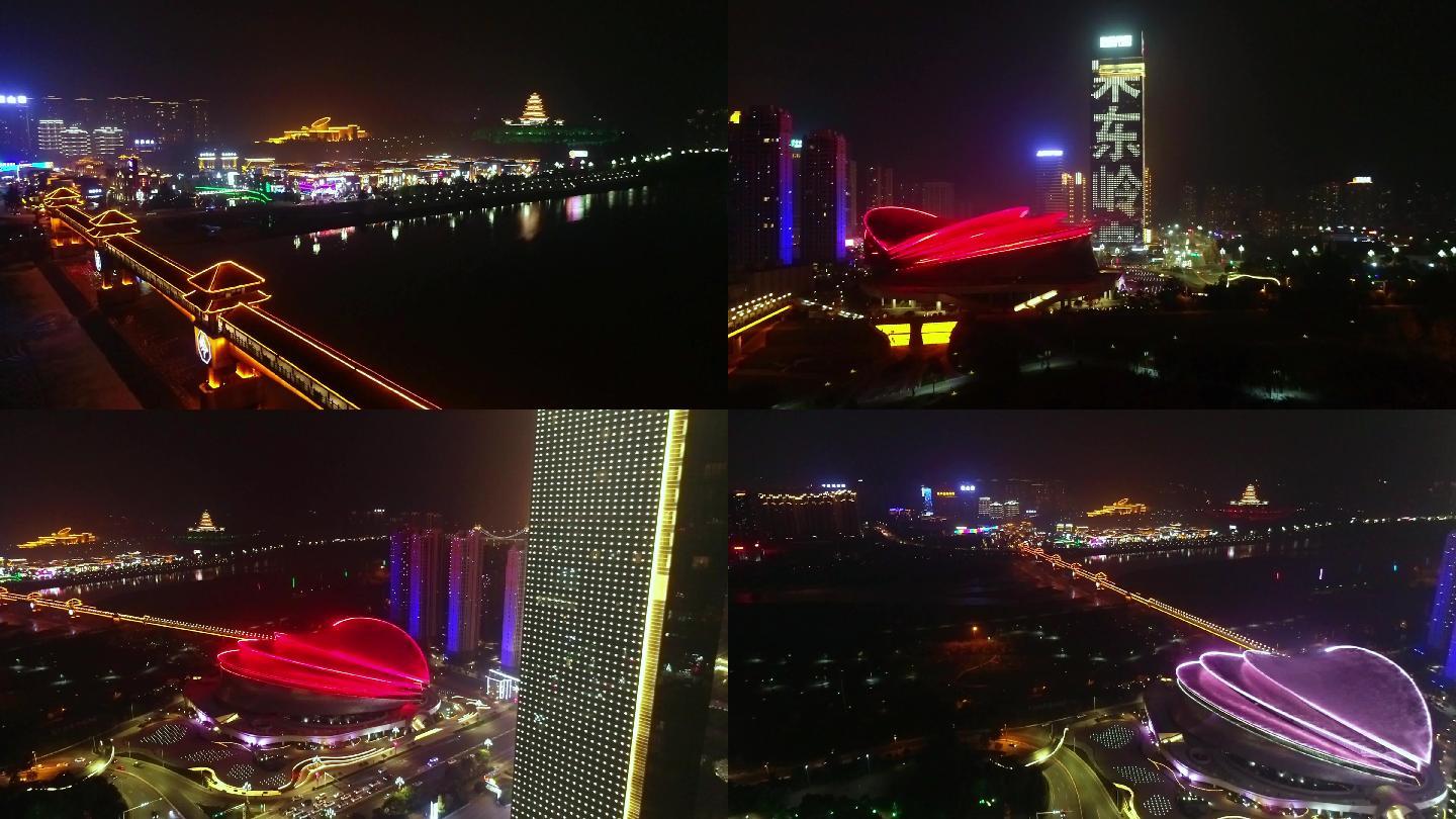 宝鸡城区东岭廊桥夜景航拍
