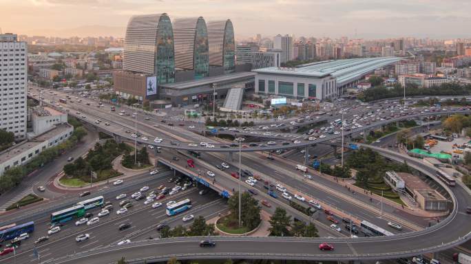 中国北京西直门立交桥广角固定机位延时摄影
