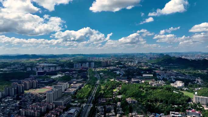 航拍贵阳市花溪区花溪公园城市花溪河