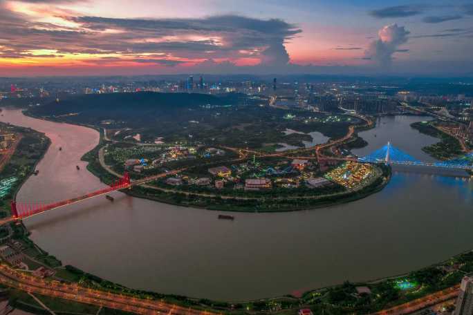 南宁航拍延时方特东盟神话夕阳夜景龙岗邕江