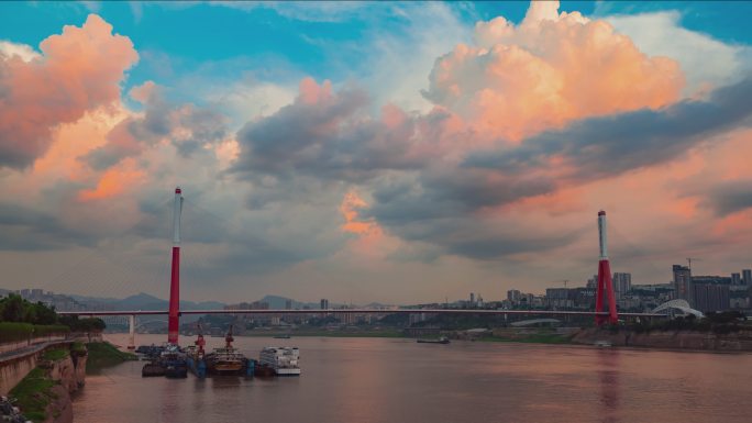 重庆万州长江三桥延时摄影