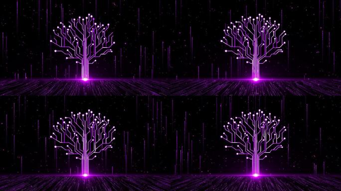 4K紫色粒子光线大树生长2