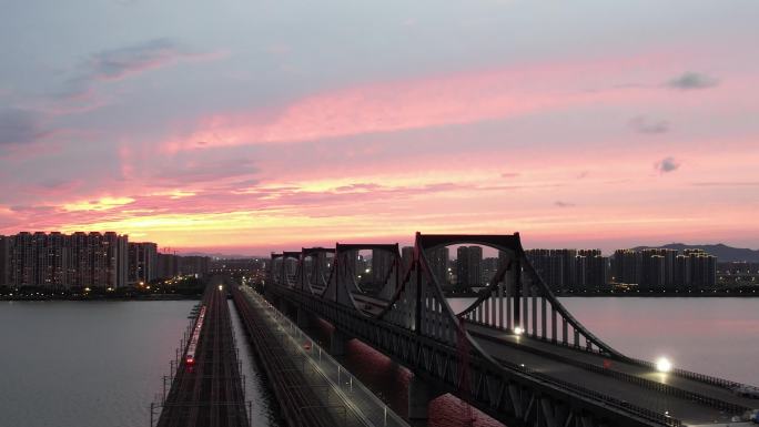 杭州彭埠大桥航拍高铁交汇