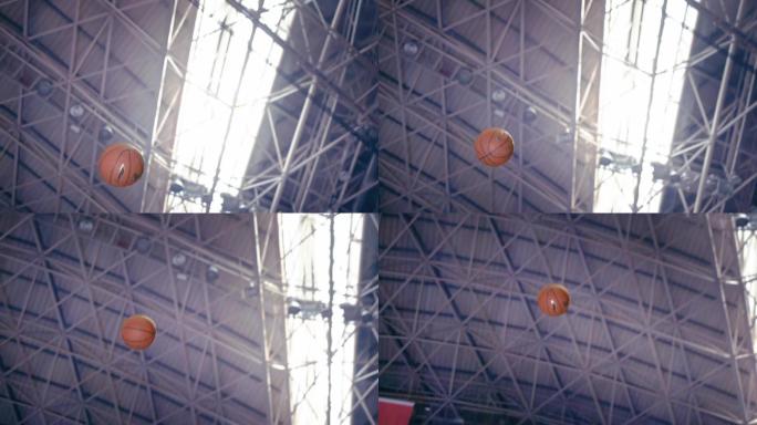 篮球篮筐进球灌篮投篮进球篮球飞行中篮球馆